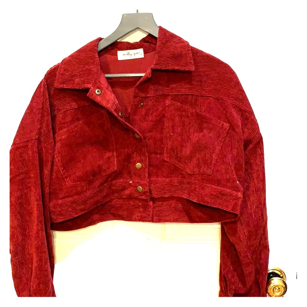 Molly Green red corduroy cropped jacket.